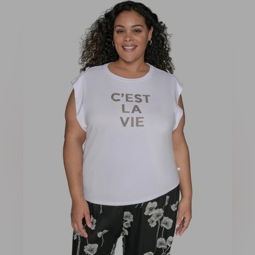 Karl Lagerfeld Paris C'est La Vie Studded Top - Picture 2 of 16